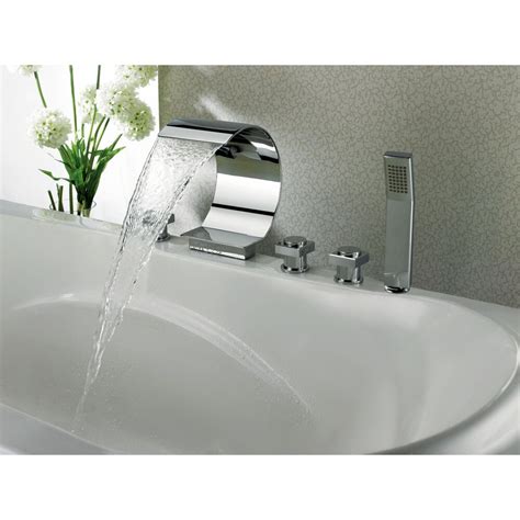 Sumerain Triple Handle Deck Mount Waterfall Tub Faucet With Handshower