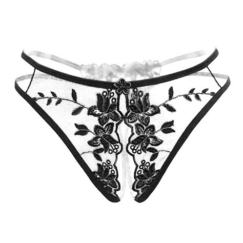 Umitay Cotton Panties Women Sexy Underwear Lace Embroidery Crotchless Hollow Underpant