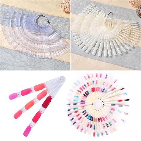 50pcs false nail tips fan shaped color palette card display practice sticks nail style swatches