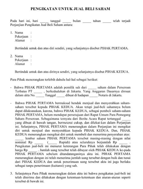 Contoh Draft Surat Persetujuan Jual Saham Ini Contoh Surat Kuasa Untuk Dokumen Pribadi Dan