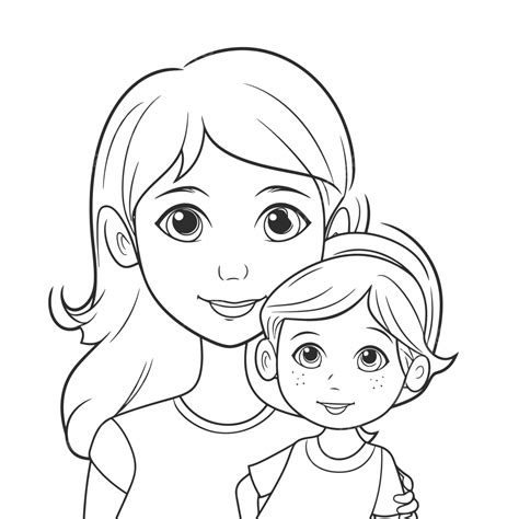 Mother And Daughter Coloring Pages For Little Kids Outline Sketch