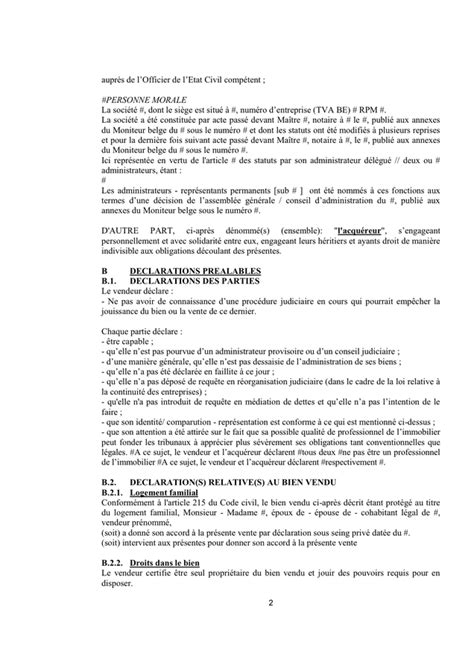 Compromis De Vente Dun Bien Immobilier Belgique DOC PDF Page 2