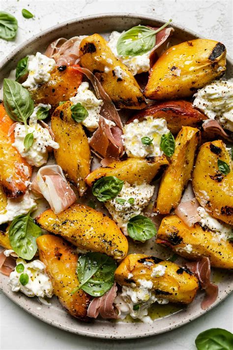 Grilled Peach And Burrata Salad With Prosciutto Plays Well With Butter