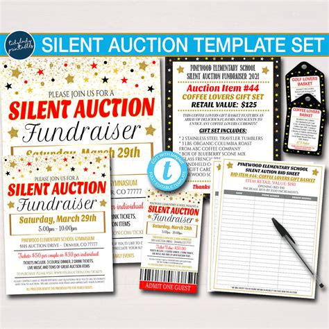 Silent Auction Fundraiser Flyer Ticket Set Tidylady Printables