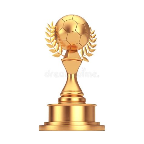 Golden Award Trophy With Golden Football Soccer Ball And Laurel Wreath