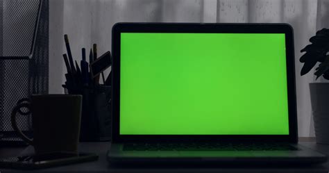 Laptop With Green Screen Dark Office Stock Footage Ad Screengreen