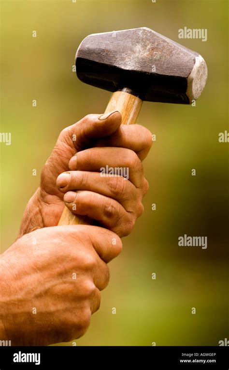 Hands Holding Sledge Hammer Stock Photo Alamy