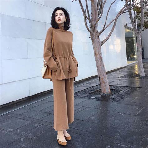 2020 2018 Autumn Winter Women Two Piece Pant Kintted Set