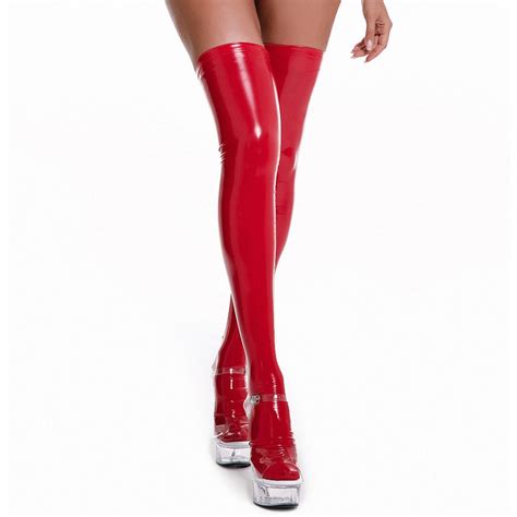 latex thigh high stocking 2 color shiny faux leather thigh high socks yomorio