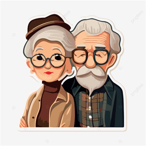 Stiker Pecinta Vintage Pasangan Tua Dengan Kacamata Vektor Desain