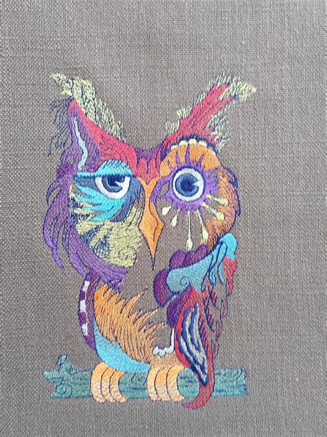 Owl colored embroidery design - Showcase with fauna embroidery ...