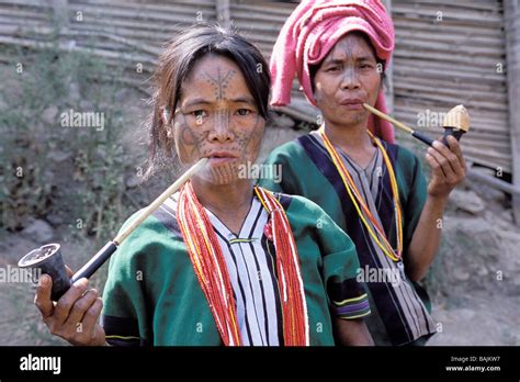 Myanmar Burma Chin State Portrait Of Spider Women From Chin Stock