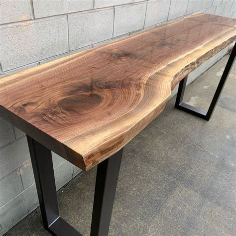 Black Walnut Live Edge Sofa Bar Table With Trapezoid Legs Etsy Bar