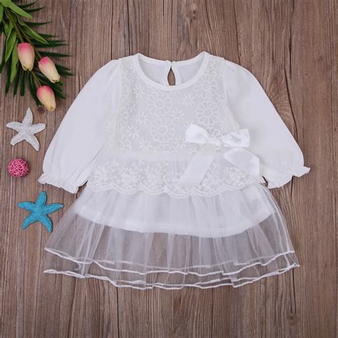 2018 White Lace Princess Girls Dress Kids Toddler Baby Girls Floral Bow