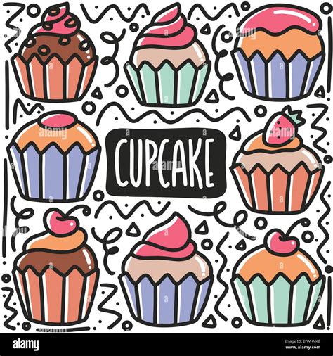 Hand Drawn Doodle Cupcake Art Design Element Illustration Stock Vector