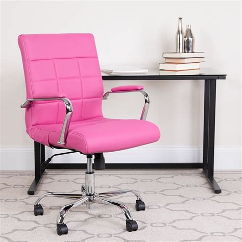 Mid Back Pink Vinyl Executive Swivel Office Chair With Chrome Base And