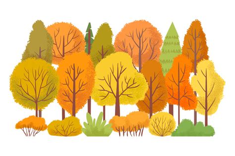 Autumn Forest Trees Autumnal Garden Yellow Tree Abstract Cartoon Vec