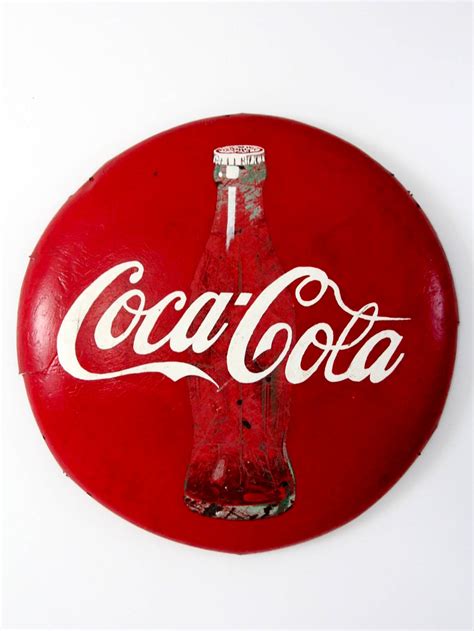 Vintage Coca Cola Sign Large Metal Coke Button Sign Etsy Canada