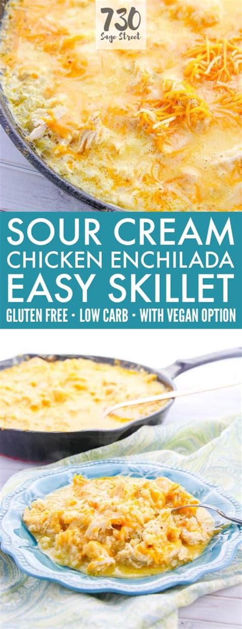 Slowly whisk in the chicken broth until smooth and bring mixture back to a low boil. Low Carb Sour Cream Chicken Enchiladas Skillet Recipe ...