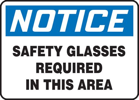 Accuform Notice Safety Glasses Required In This Area