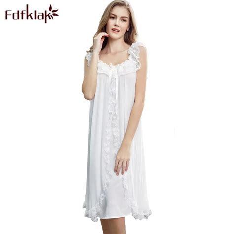 Fdfklak 2018 Summer Sexy Sleepwear White Nightgown Lace Nighties For