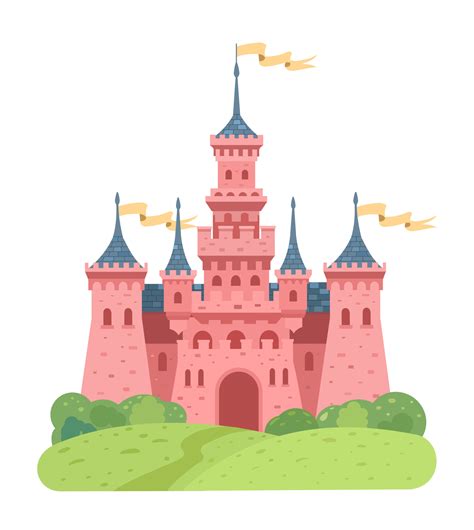 Magic Pink Castle On The Hill Gothic Building Princess Castle Vector