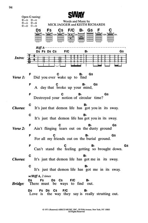 Sway By The Rolling Stones Guitar Chordslyrics Guitar Instructor