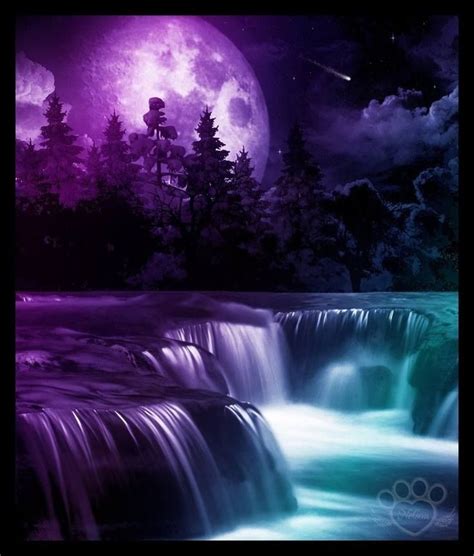 Purple Beautiful Moon Waterfall Scenery