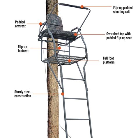 Hunting Deer Guide Gear 18 Ladder Tree Stand Flip Up Shooting Rail