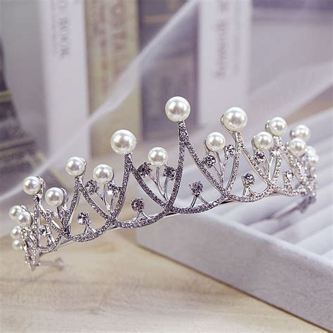 Sparkling Crystal Pearl Tiara Crown Bridal Hair Accessories Uniqistic