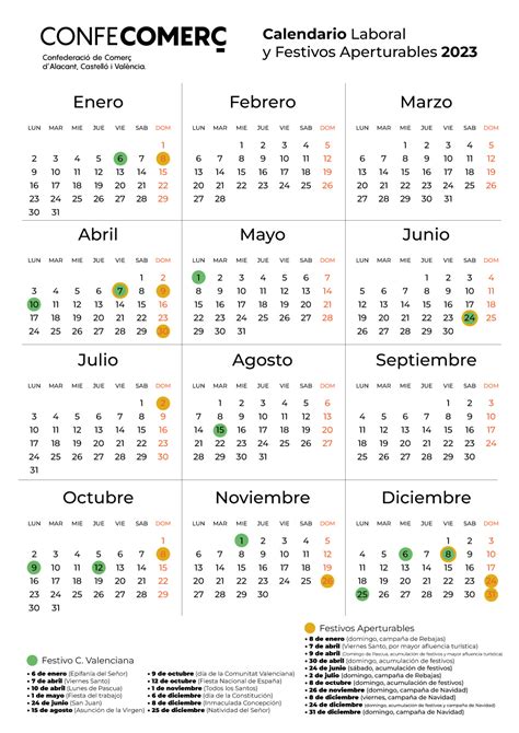 Calendario Laboral Y Festivos Aperturables 2023 De La Comunitat