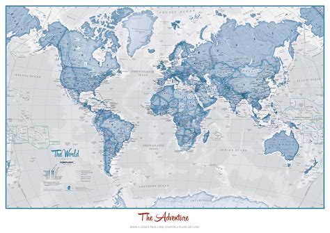 Large Personalised World Is Art Wall Map Blue Laminated