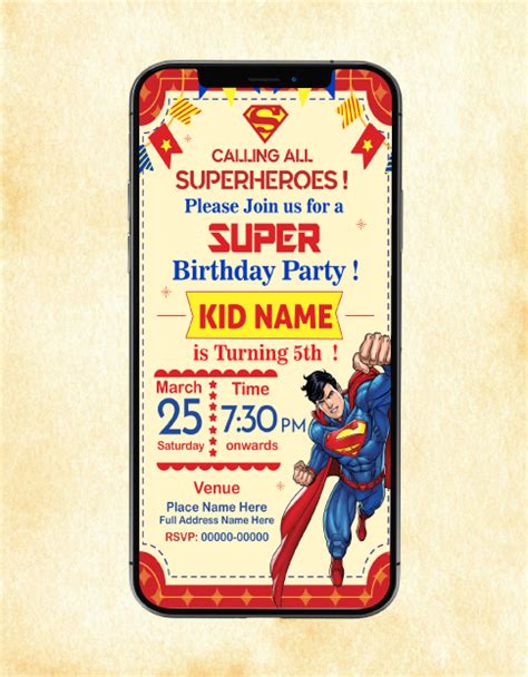 Superman Birthday Party Invitation Card Superhero Birthday Invitations