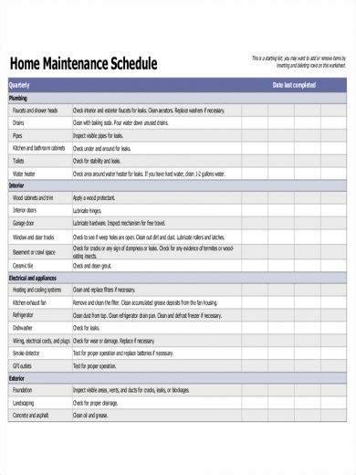Free 10 Home Maintenance Schedule Samples In Pdf Excel
