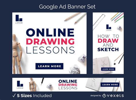 Online Drawing Lessons Ad Banner Set Vector Download