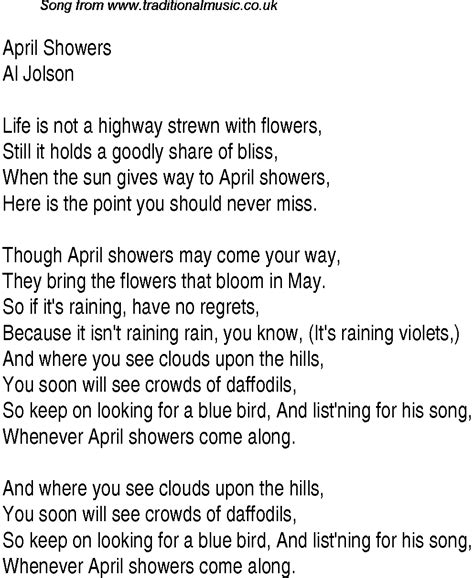 1940s Top Songs Lyrics For April Showers