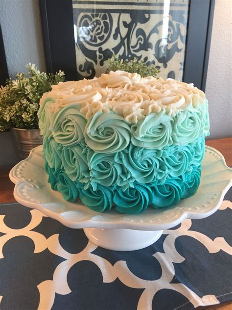 Teal Ombre Rosette Cake Round Birthday Cakes Sweet Birthday Cake