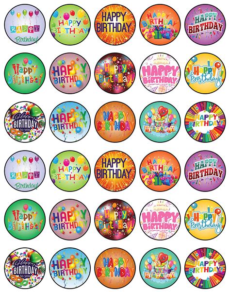 Buy 30 X Edible Cupcake Toppers Themed Of Happy Birthday Collection Of