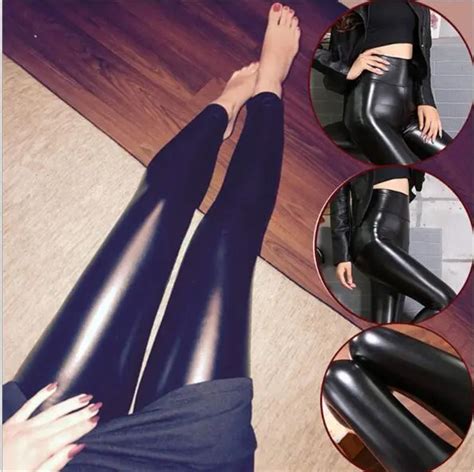 hot pu leather pants female spring and autumn wear leggings thin feet four stretch trousers