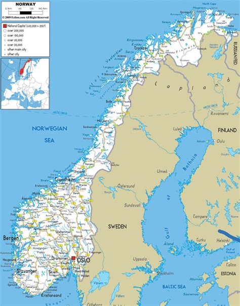 Large Detailed Road Map Of Norway With All Cities And Airports