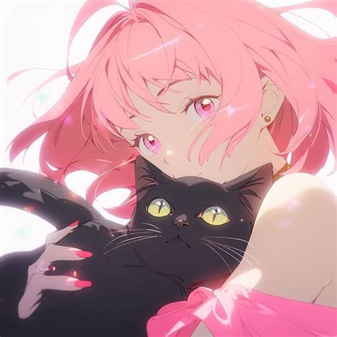 Cute Anime Girl With Black Kitten Pfp Blonde Anime Girl Anime Art Girl