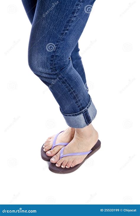Woman Wearing Blue Jeans And Flip Flops 2 Stock Image Image 25533199