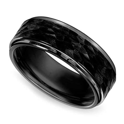 Hammered Mens Wedding Ring In Black Tungsten