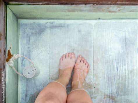 Female Feet Soaked In A Footbath Of Sulfur Hot Spring Zao Yamagata