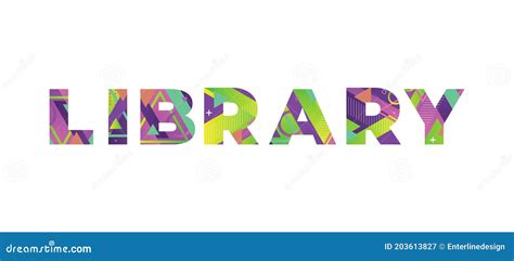 Library Concept Retro Colorful Word Art Illustration Stock Vector
