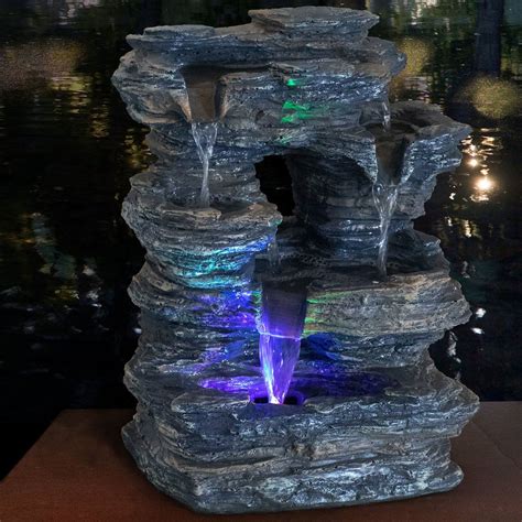 Sunnydaze Five Stream Rock Cavern Indoor Tabletop Water Fountain With