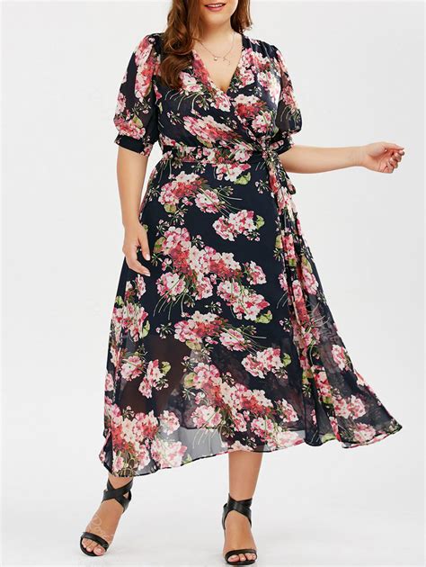 2018 Plus Size Maxi Floral Wrap Summer Dress In Colormix 5xl