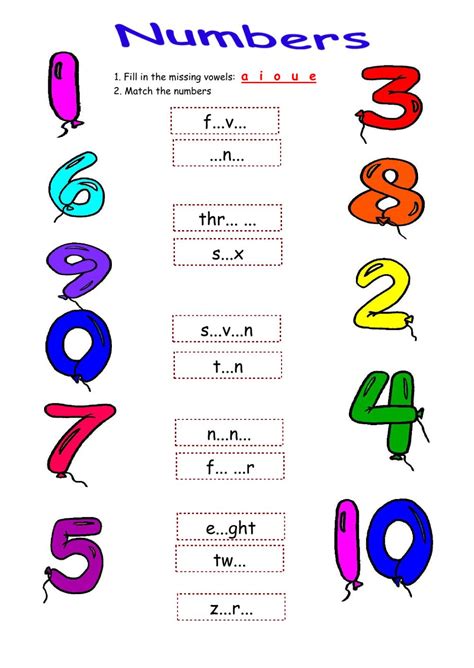 These worksheets (with solutions) help students take the first steps in their skills and knowledge of reading and writing numbers up to ten. Numbers: The numbers worksheet