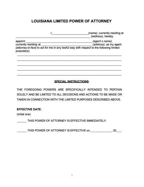 Free Louisiana Limited Power Of Attorney Form PDF WORD RTF