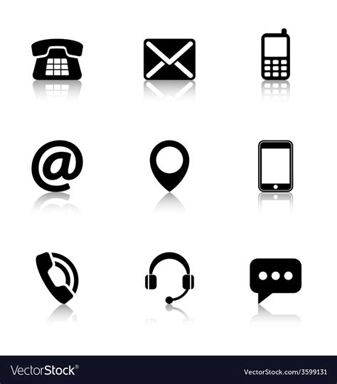 Contact Us Icons With Reflection Royalty Free Vector Image